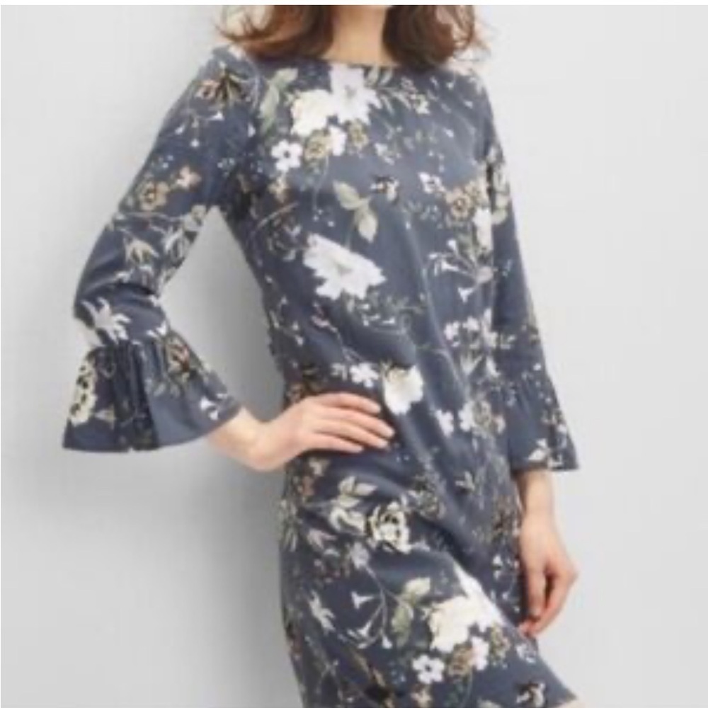 Old Navy Floral Bell Sleeve Shift Dress Birds Butterfly Size Large Cottagecore - Picture 2 of 15